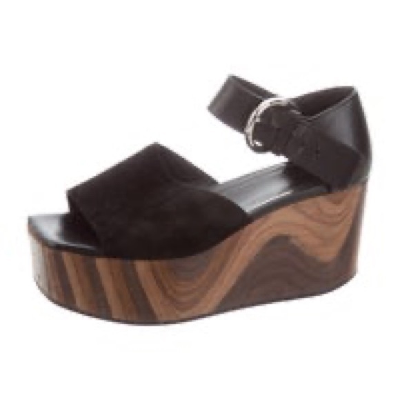 Celine Suede Mixed Wood Block 80s Style Platform Sandals - Picture 9 of 11